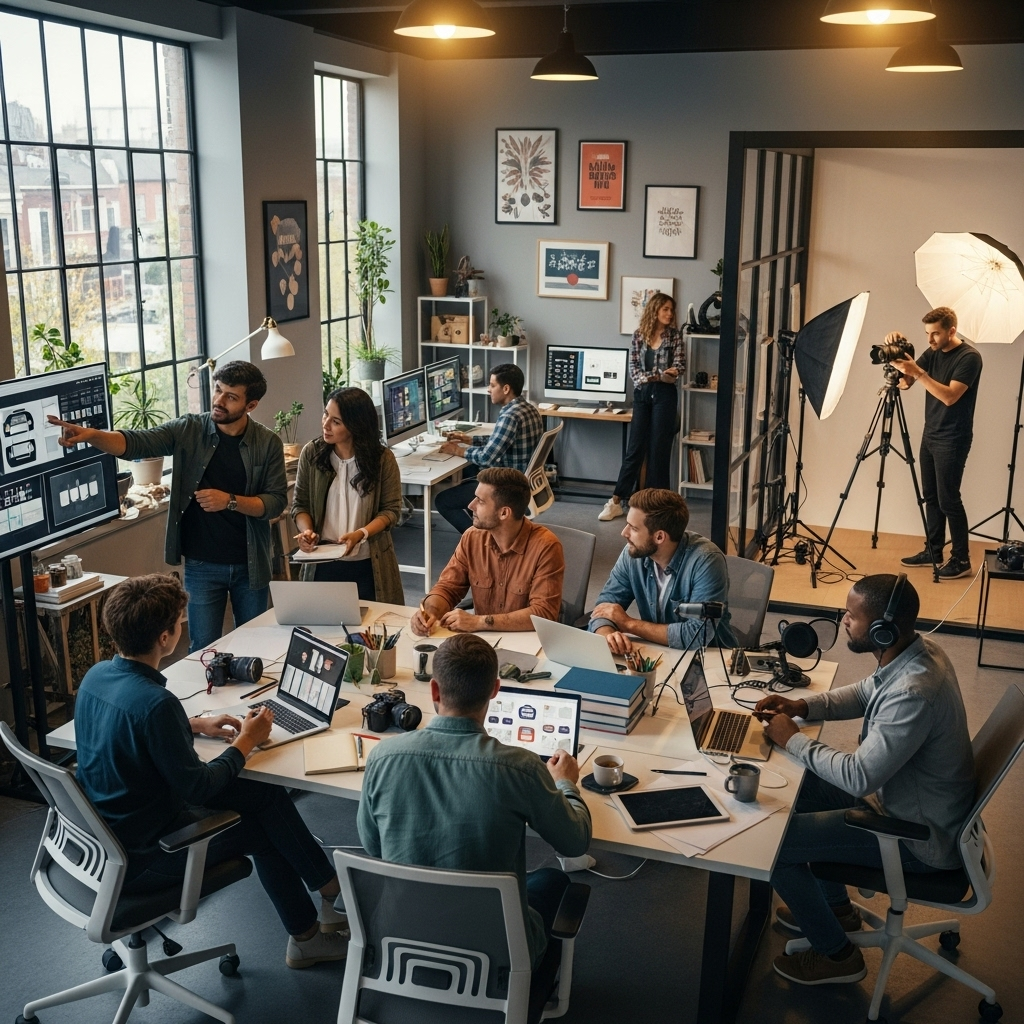 Ons team aan het werk in de studio